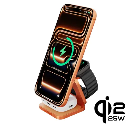 Cubenest Qi2.2 3in1 Foldable Magnetic Wireless Charger SQ312 Ultra orange