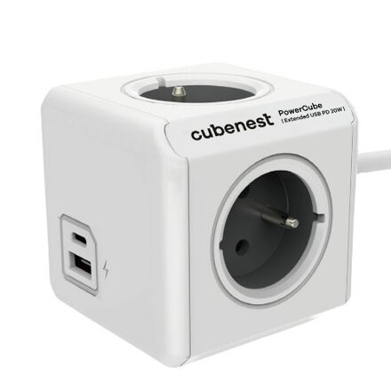 Cubenest PowerCube Extended USB A+C PD 20 W 1,5 m Type E grey