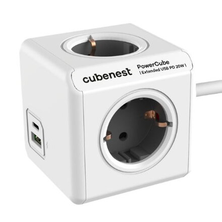 Cubenest PowerCube Extended USB A+C PD 20 W 1,5 m Type F Grey