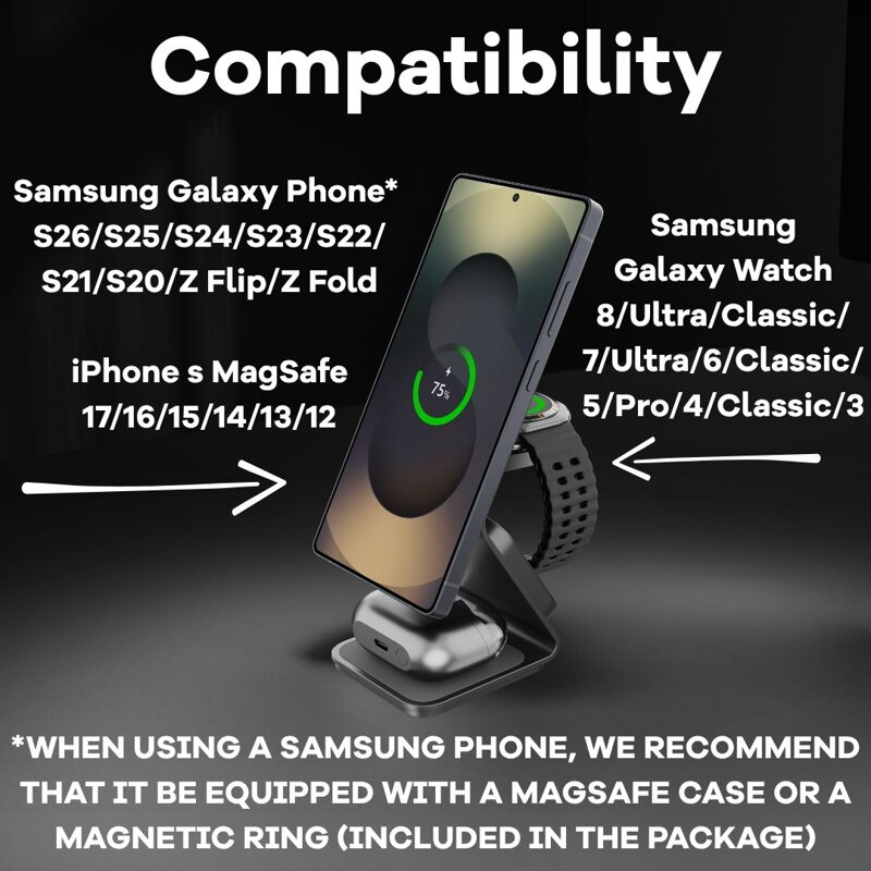 Cubenest Qi2.2 3in1 Magnetic Wireless Charger SQS314 Pro Samsung Watch