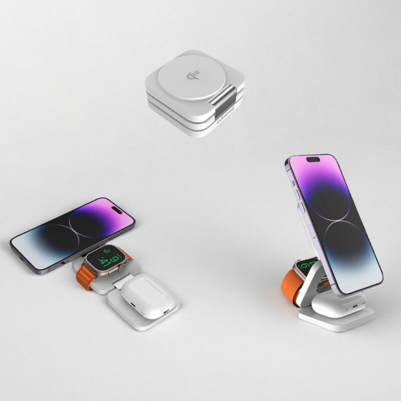 Cubenest Qi2 3in1 Foldable Magnetic Wireless Charger EQ310 white