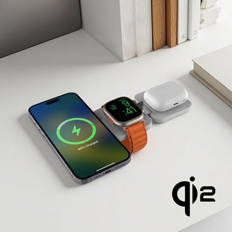 Cubenest Qi2 3in1 Foldable Magnetic Wireless Charger EQ310 white