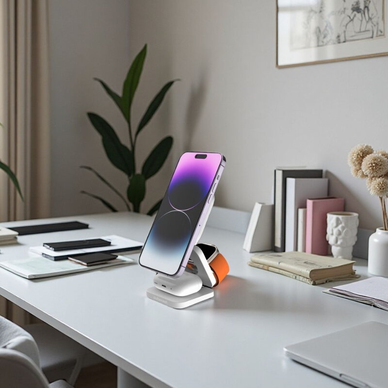 Cubenest Qi2 3in1 Foldable Magnetic Wireless Charger EQ310 white