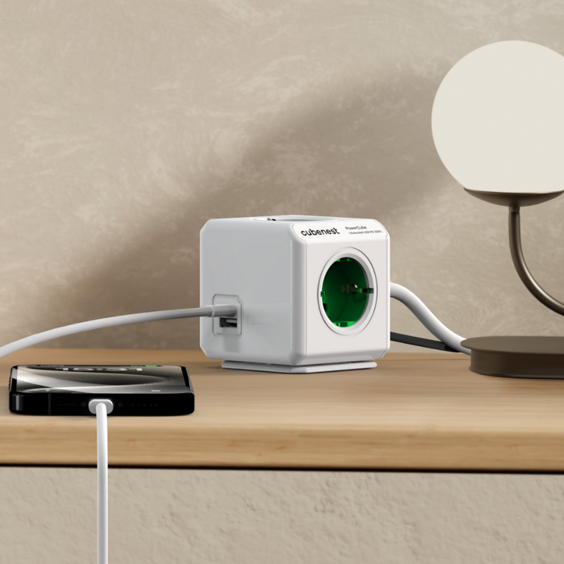 Cubenest PowerCube Extended USB A+C PD 20 W 1,5 m Type F green