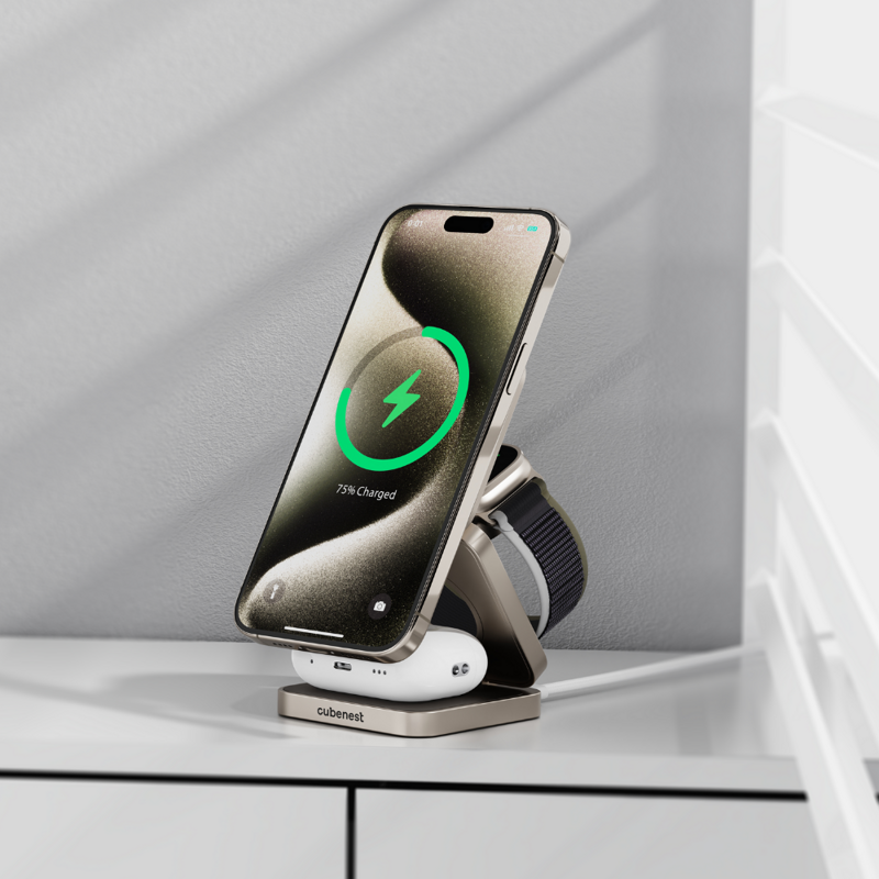 Cubenest Qi2.2 3in1 Foldable Magnetic Wireless Charger SQ312 Pro titan