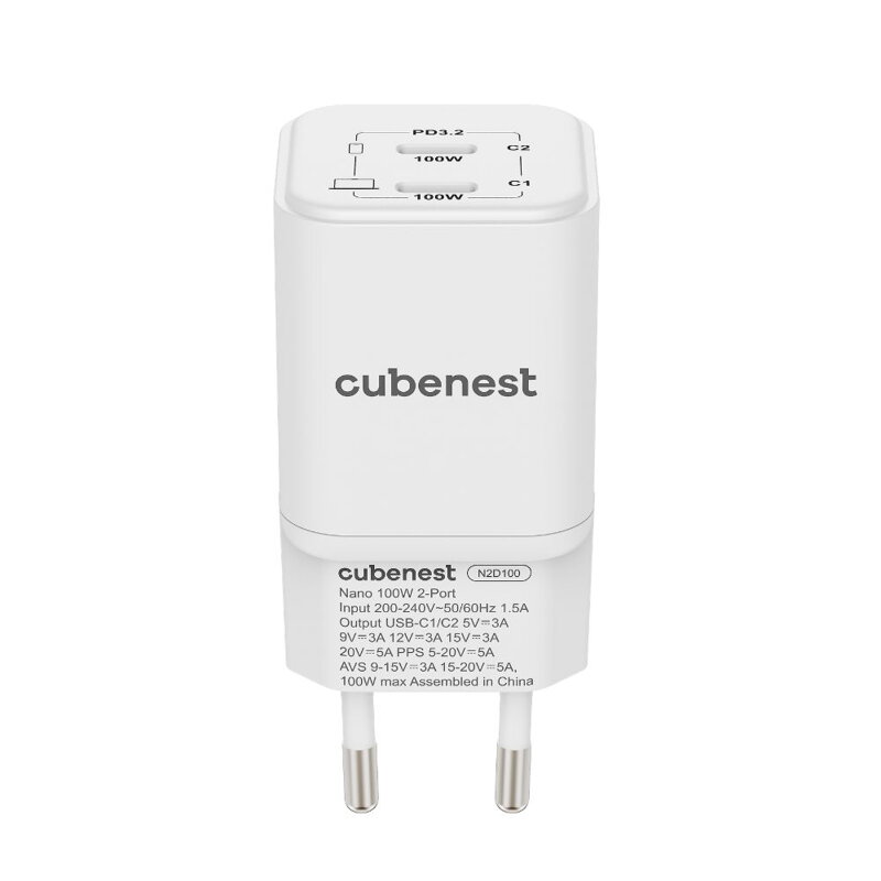 Cubenest PD GaN Nano Adapter 2xUSB-C 100W N2D100