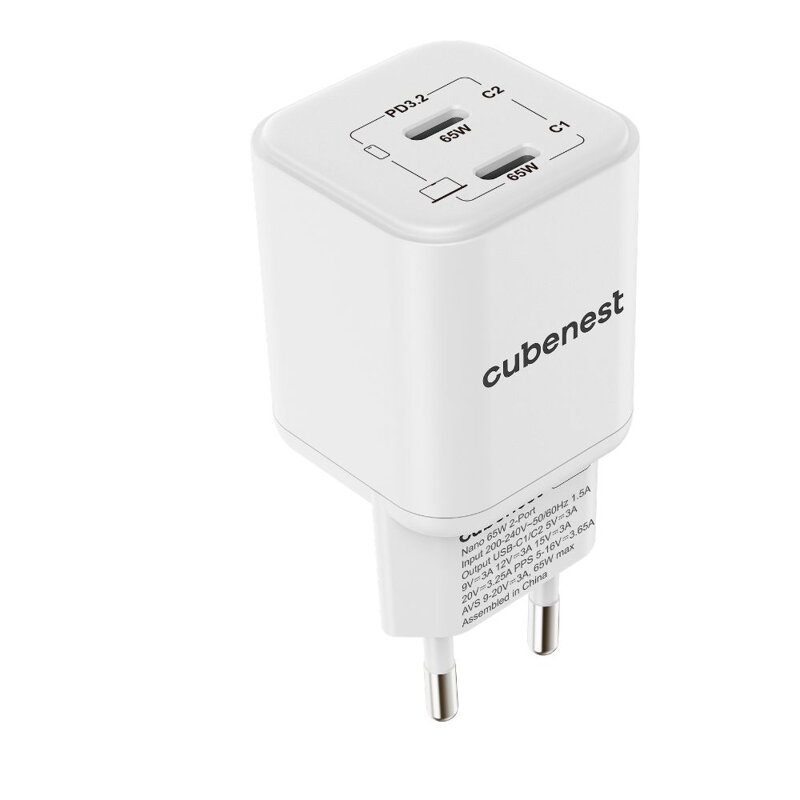 Cubenest PD GaN Nano Adapter 2xUSB-C 65W N2D65