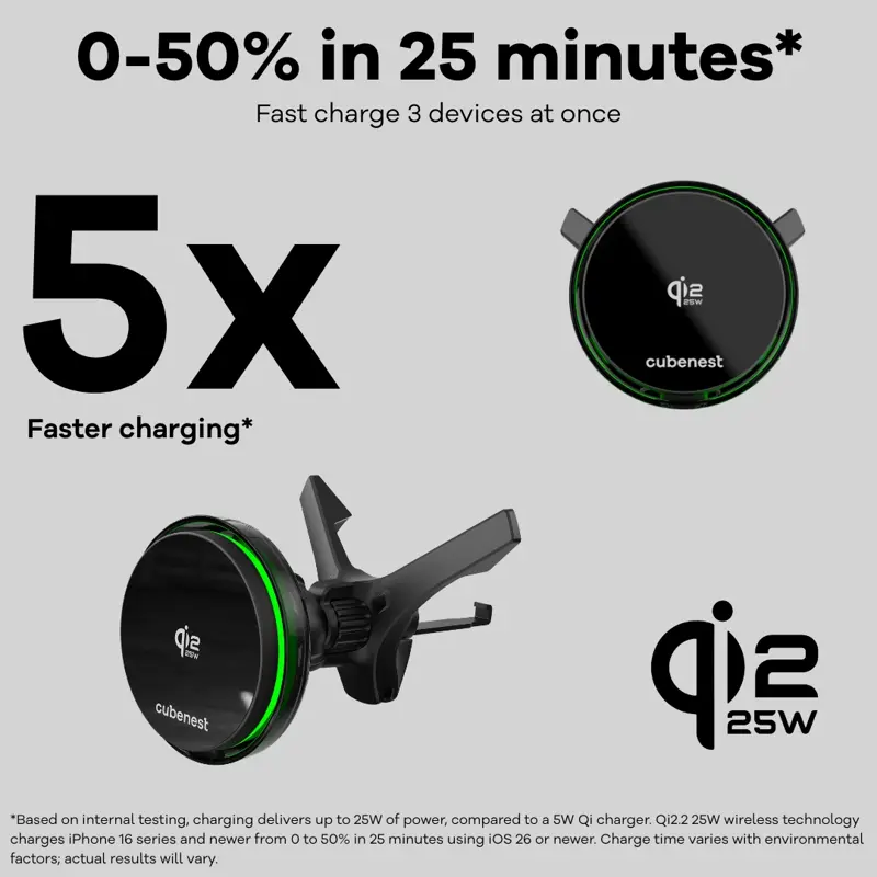 Cubenest Qi2.2 Cooling Magnetic Wireless Car Charger SQ1C3