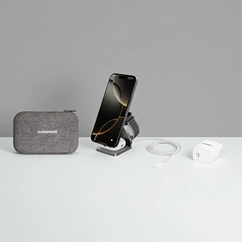Cubenest Qi2.2 3in1 Foldable Magnetic Wireless Charger SQ312 Ultra grey