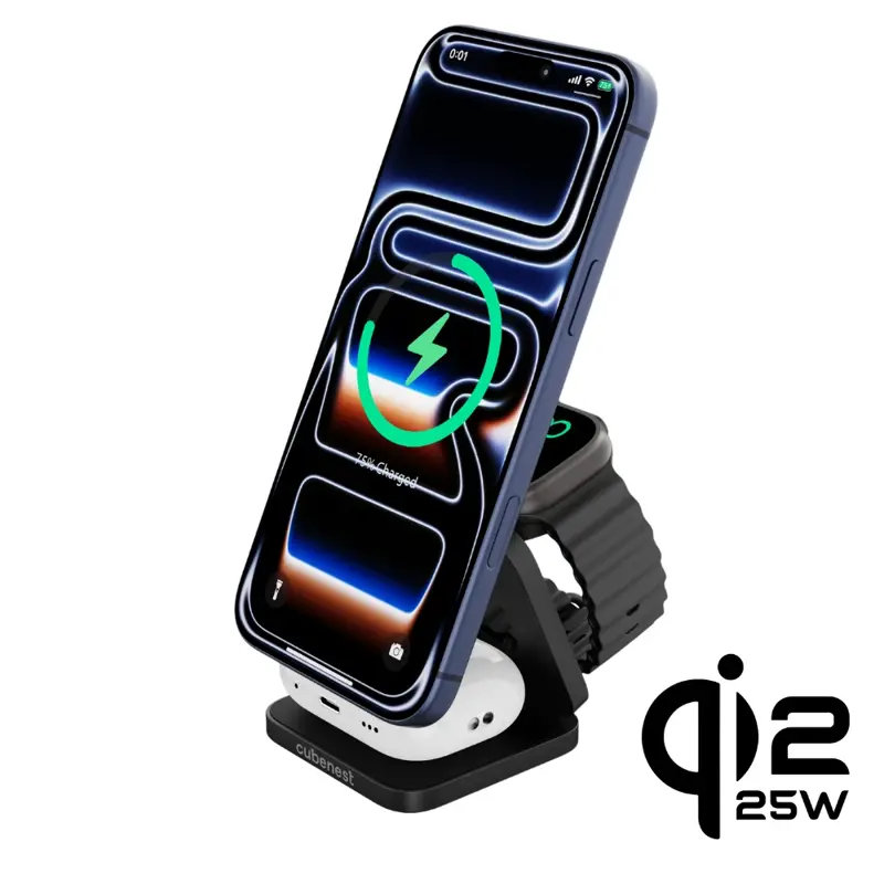 Cubenest Qi2.2 3in1 Foldable Magnetic Wireless Charger SQ312 Ultra black