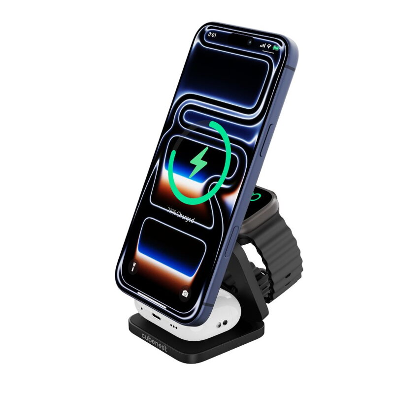 Cubenest Qi2.2 3in1 Foldable Magnetic Wireless Charger SQ312 Ultra black