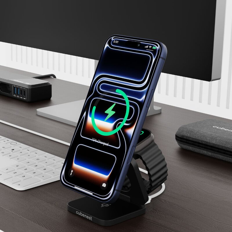 Cubenest Qi2.2 3in1 Foldable Magnetic Wireless Charger SQ312 Ultra black