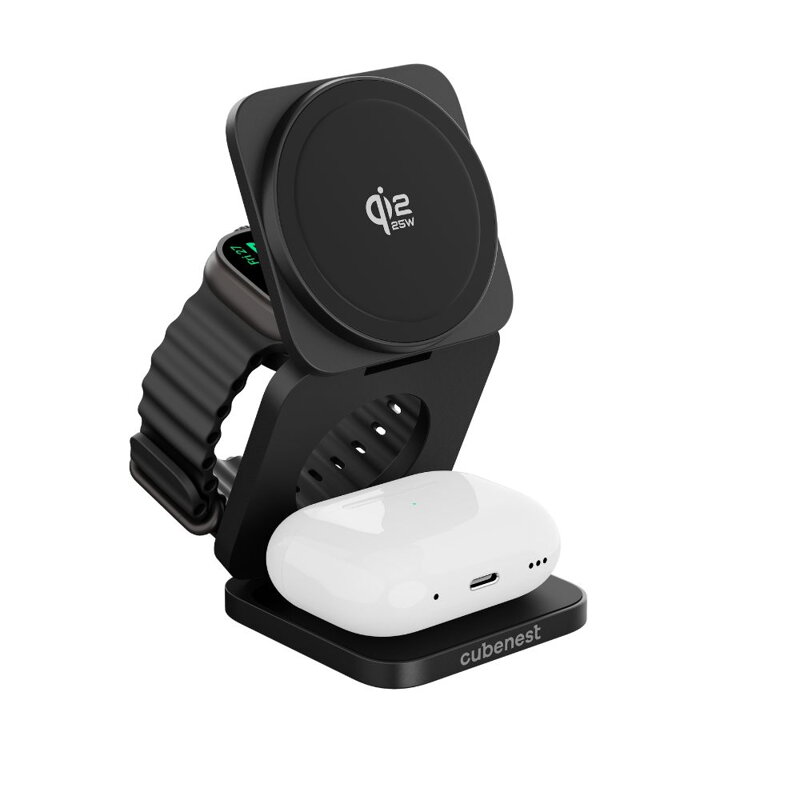 Cubenest Qi2.2 3in1 Foldable Magnetic Wireless Charger SQ312 Ultra black