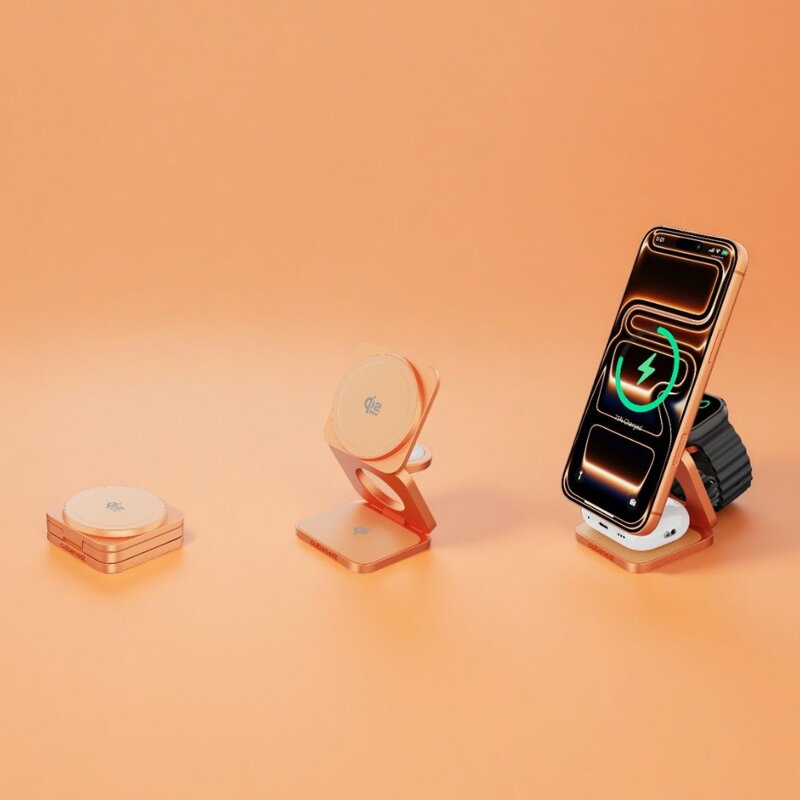 Cubenest Qi2.2 3in1 Foldable Magnetic Wireless Charger SQ312 Ultra orange