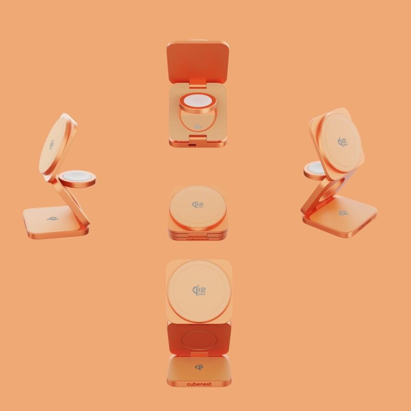 Cubenest Qi2.2 3in1 Foldable Magnetic Wireless Charger SQ312 Ultra orange