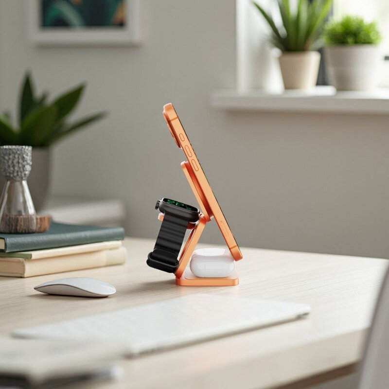 Cubenest Qi2.2 3in1 Foldable Magnetic Wireless Charger SQ312 Ultra orange