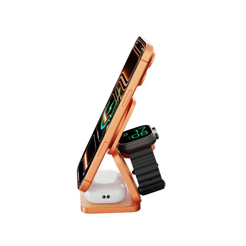 Cubenest Qi2.2 3in1 Foldable Magnetic Wireless Charger SQ312 Ultra orange