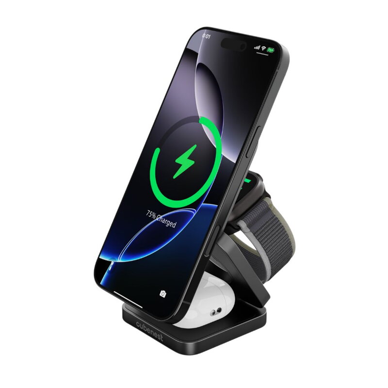 Cubenest Qi2.2 3in1 Foldable Magnetic Wireless Charger SQ312 Pro black