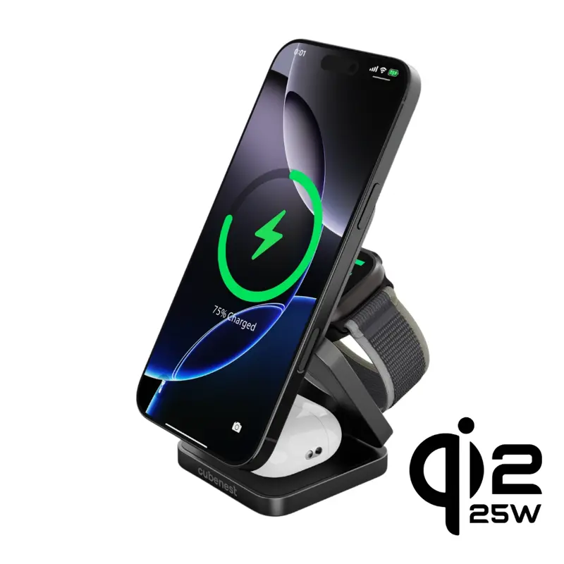 Cubenest Qi2.2 3in1 Foldable Magnetic Wireless Charger SQ312 Pro black