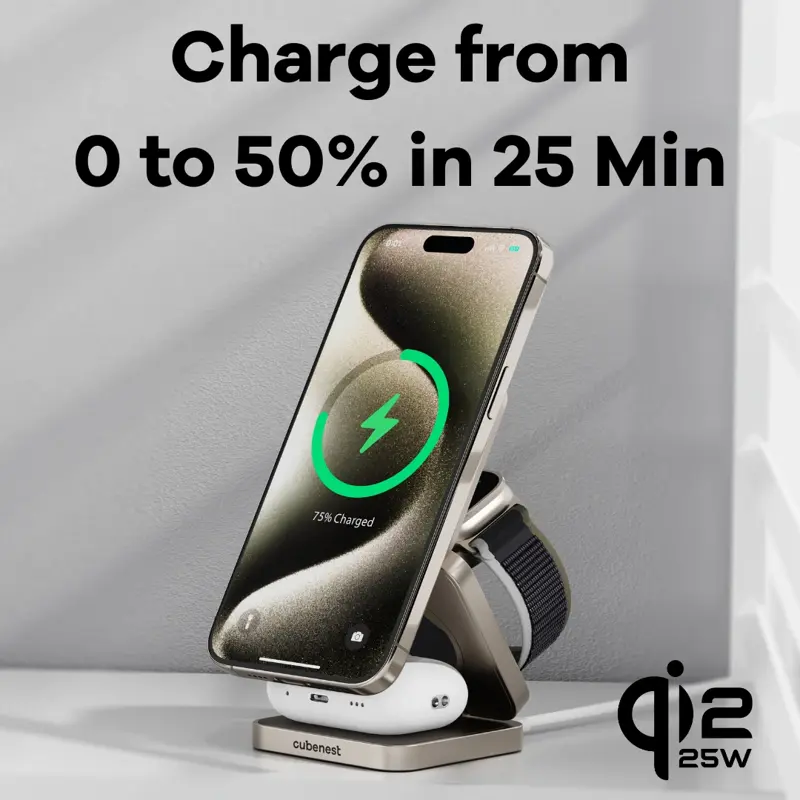 Cubenest Qi2.2 3in1 Foldable Magnetic Wireless Charger SQ312 Pro titan