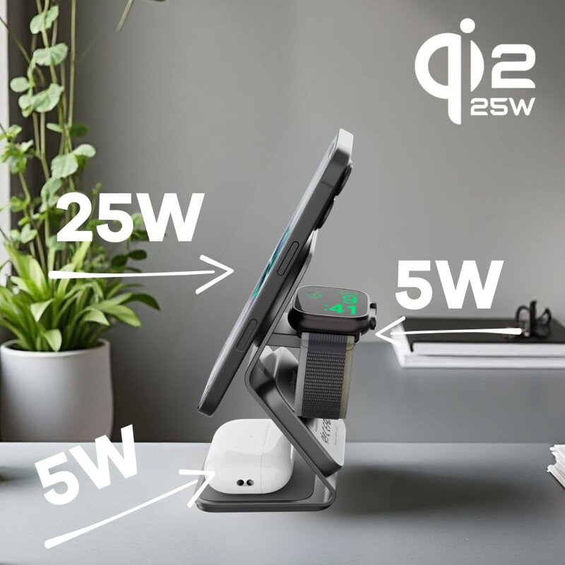 Cubenest Qi2.2 3in1 Magnetic Wireless Charger SQ314 grey