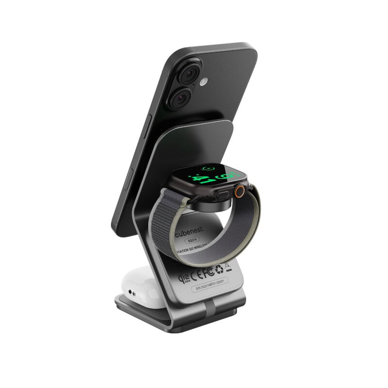 Cubenest Qi2.2 3in1 Magnetic Wireless Charger SQ314 grey