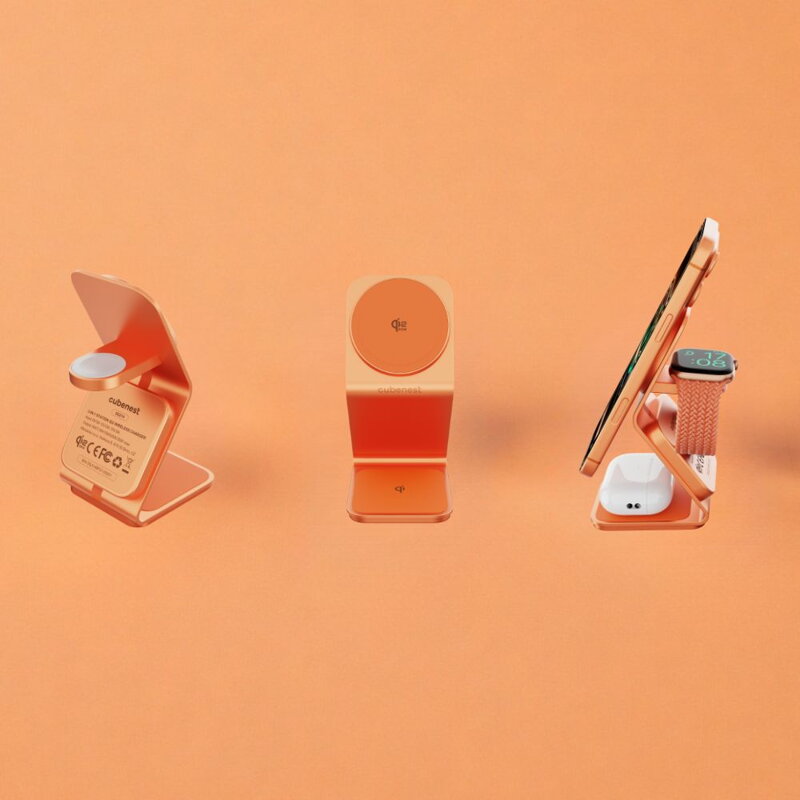 Cubenest Qi2.2 3in1 Magnetic Wireless Charger SQ314 orange