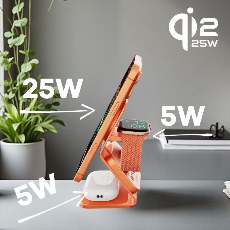 Cubenest Qi2.2 3in1 Magnetic Wireless Charger SQ314 orange