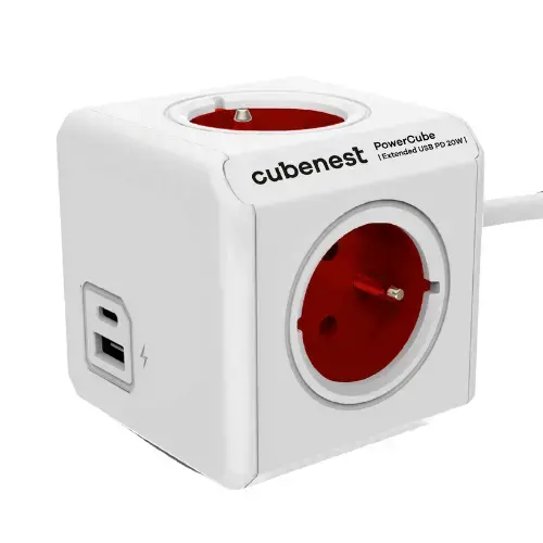 Cubenest PowerCube Extended USB A+C PD 20 W 1,5 m Type E red Cubenest PowerCube Extended USB A+C PD 20 W 1,5 m Type E red
