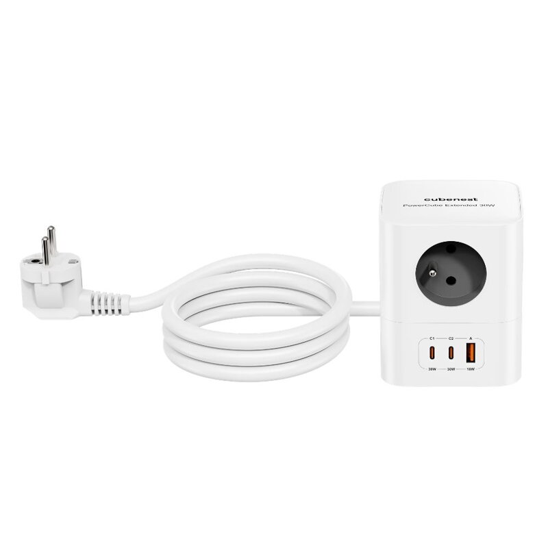 Cubenest PowerCube Extended USB A+C PD 20 W 1,5 m Type E grey