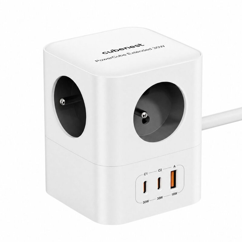 Cubenest PowerCube Extended USB A+C PD 20 W 1,5 m Type E grey
